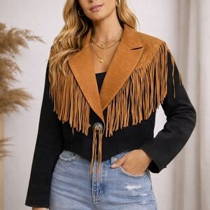 Vintage Frontier Collection Women Blac Fringe Jacket Size Small